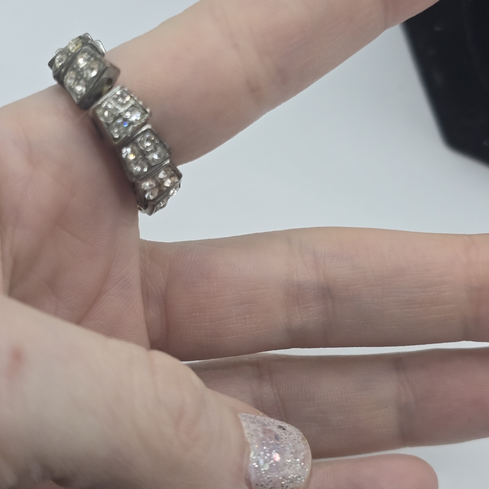 silver-toned, stretchable, snake-motif ring with clear and blue imitation gems - Picture 2 of 3